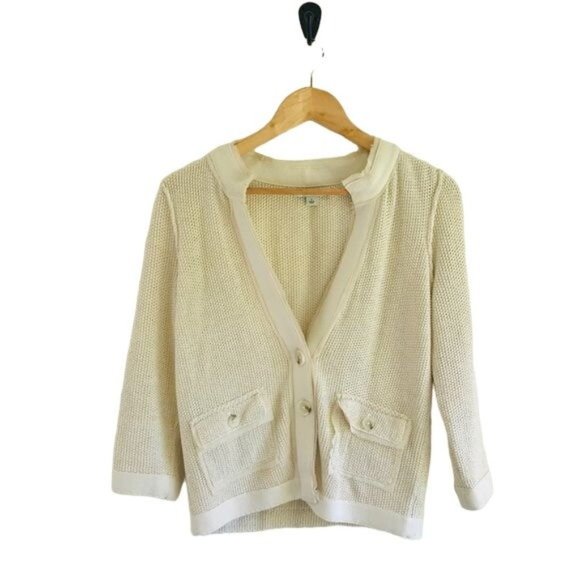 Banana Republic Cream & Gold Accent Thread Knitted Cardigan Size S - Picture 1 of 7